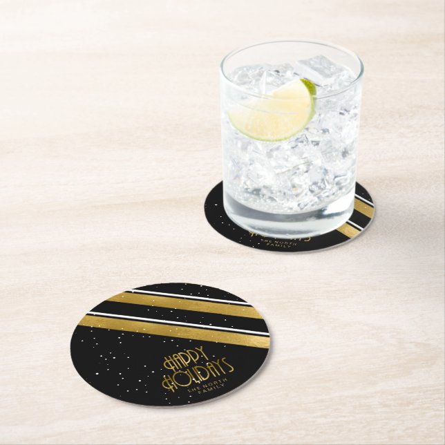 Dessous De Verre Rond Motif de Noël Gold/Black ID862 (En situation)