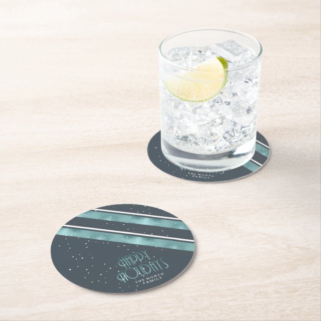 Dessous De Verre Rond Motif de Noël Turquoise/blanc ID862 (En situation)