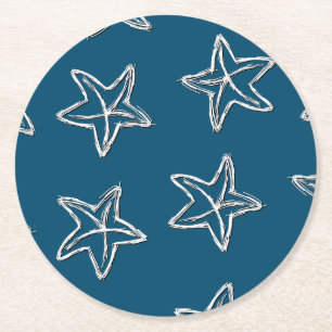 Dessous De Verre Rond Motif de poisson étoilé sur la couleur bleu océan