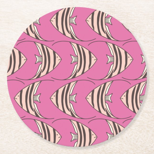 Dessous De Verre Rond Motif de poisson rose mignon (Devant)