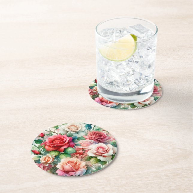 Dessous De Verre Rond Motif de Rose lunatique (En situation)