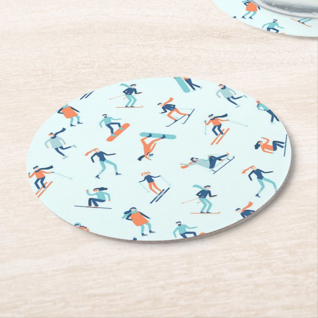 Dessous De Verre Rond Motif de sports d'hiver (Incliné)