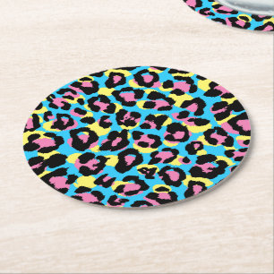 Dessous De Verre Rond Motif de Spots Neon Leopard