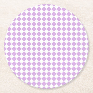 Dessous De Verre Rond Motif de vérification violet et blanc