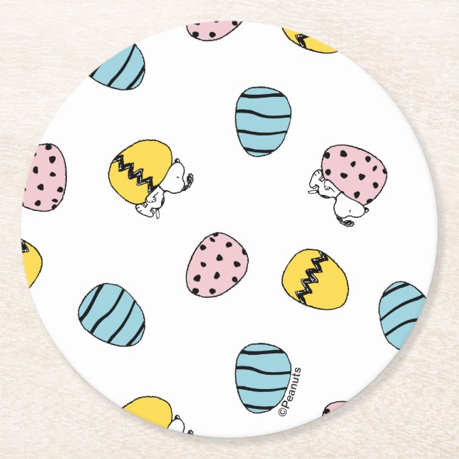 Dessous De Verre Rond Motif des oeufs de Pâques Snoopy (Devant)