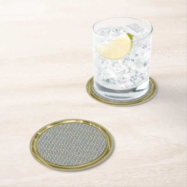 Dessous De Verre Rond Motif diamant blanc et accent or (En situation)