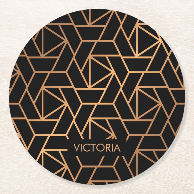 Dessous De Verre Rond Motif élégant noir et or (Devant)