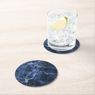 Dessous De Verre Rond Motif en marbre bleu foncé