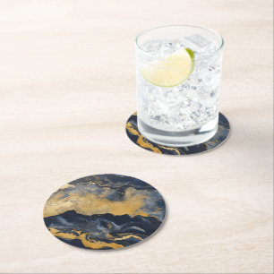 Dessous De Verre Rond Motif en marbre foncé doré