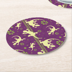 Dessous De Verre Rond Motif ethnique violet vert Gecko Lizard Imprimer