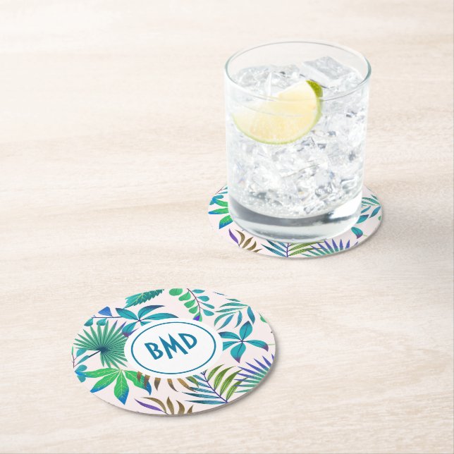 Dessous De Verre Rond Motif feuille tropical (En situation)