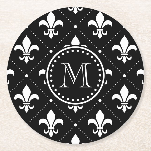 Dessous De Verre Rond Motif Fleur De Lis (Devant)