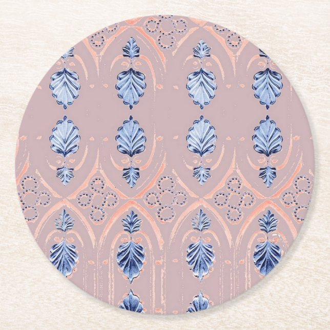 Dessous De Verre Rond Motif floral bleu (Devant)