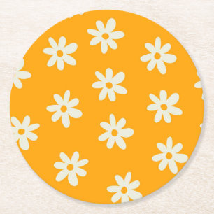 Dessous De Verre Rond Motif floral jaune rétro simple