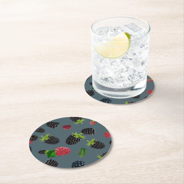 Dessous De Verre Rond Motif framboise 2 (En situation)