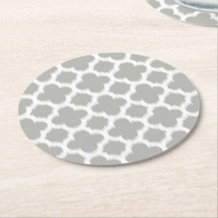 Dessous De Verre Rond Motif Ikat Quatrefoil Gris Beige