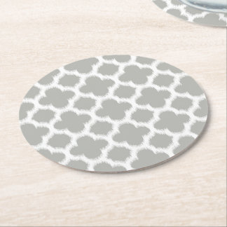 Dessous De Verre Rond Motif Ikat Quatrefoil Gris Beige