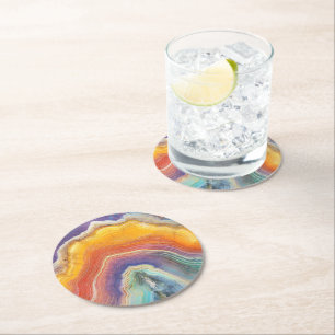 Dessous De Verre Rond Motif Marbre Arc-en-Ciel