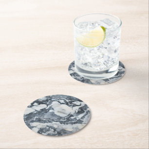 Dessous De Verre Rond Motif Marbre blanc gris