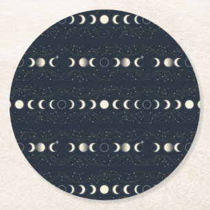 Dessous De Verre Rond Motif minimaliste des phases lunaires avec des éto