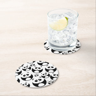 Dessous De Verre Rond Motif Panda noir et blanc Kawaii