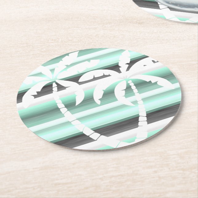 Dessous De Verre Rond Motif Pastel Mint Green Grey (Incliné)