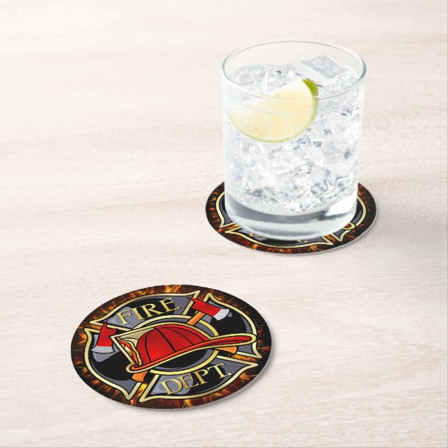 Dessous De Verre Rond Motif pompier (En situation)