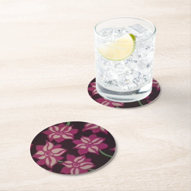 Dessous De Verre Rond Motif rose et blanc Dahlia (En situation)