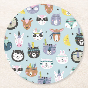 Dessous De Verre Rond Motif tribal mignon de visage
