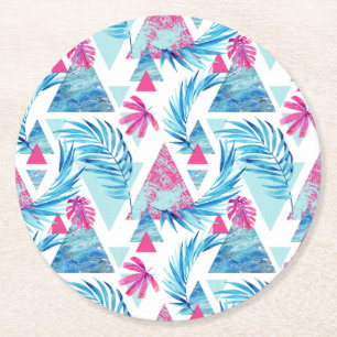 Dessous De Verre Rond Motif tropical de feuille d'aquarelle abstraite