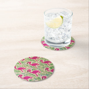 Dessous De Verre Rond Motif tropical de Flamants roses roses