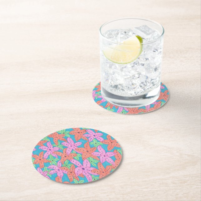 Dessous De Verre Rond Motif Tropical Starfish (En situation)