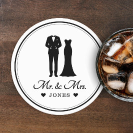 Dessous De Verre Rond Mr & Mrs Wedding Dress Tuxedo Newlywed Couple