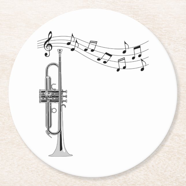 Dessous De Verre Rond Musique de trompette avec notes musicales (Devant)