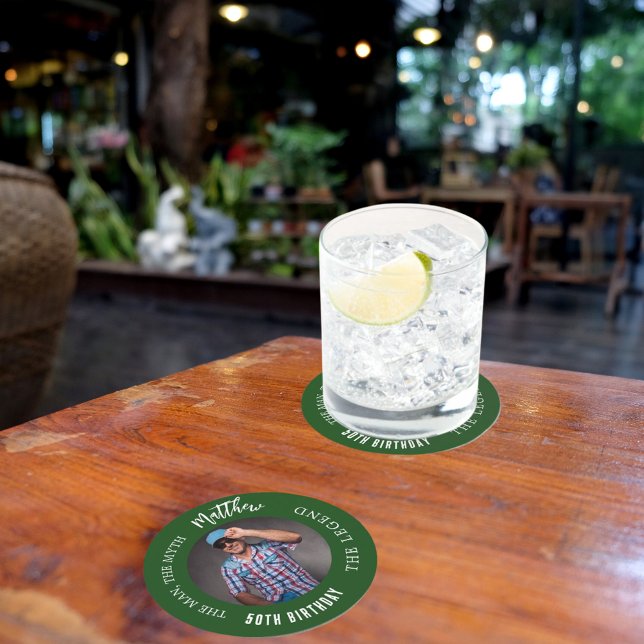 Dessous De Verre Rond Mythe de l'homme légende photo émeraude verte fête (Créateur téléchargé)