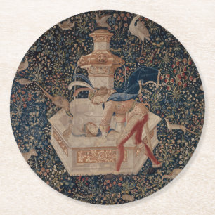 Dessous De Verre Rond Narcisse au Puits, Tapisserie Médiévale