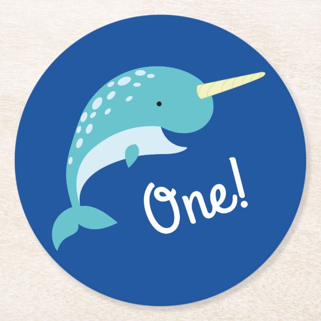 Dessous De Verre Rond Narwhals Ocean Fête d'anniversaire pour enfants (Devant)