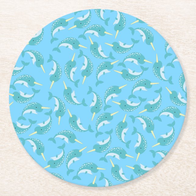 Dessous De Verre Rond Narwhals Ocean Fête d'anniversaire pour enfants (Devant)