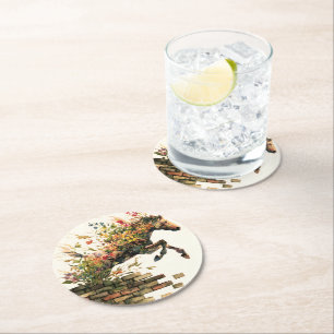 Dessous De Verre Rond Nature Botanique Cheval Floral Jumping