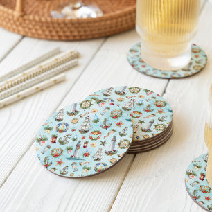 Dessous De Verre Rond Nautical Christmas Lighthouse Plage Thème côtier