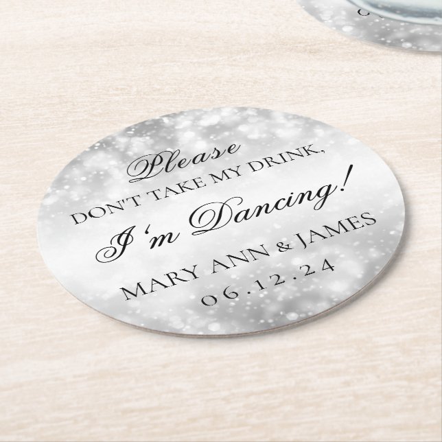 Dessous De Verre Rond Ne prends pas mon verre ! Lumières Shimmer Argent (Incliné)