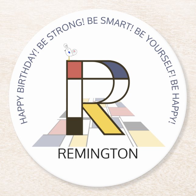 Dessous De Verre Rond Neoplasticisme Art Cool Monogramme. Lettre R (Devant)