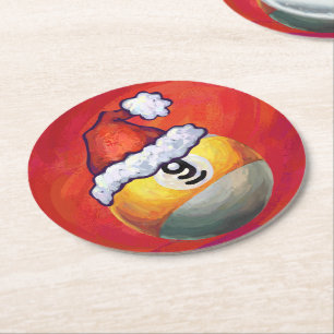 Dessous De Verre Rond Neuf boule à Santa Hat sur Rouge