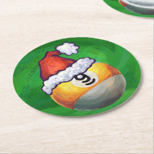 Dessous De Verre Rond Neuf boule à Santa Hat sur Vert