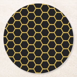 Dessous De Verre Rond Nids d'abeilles noirs d'or