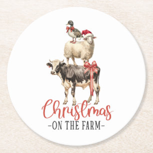Dessous De Verre Rond Noël à la ferme Barnyard animal