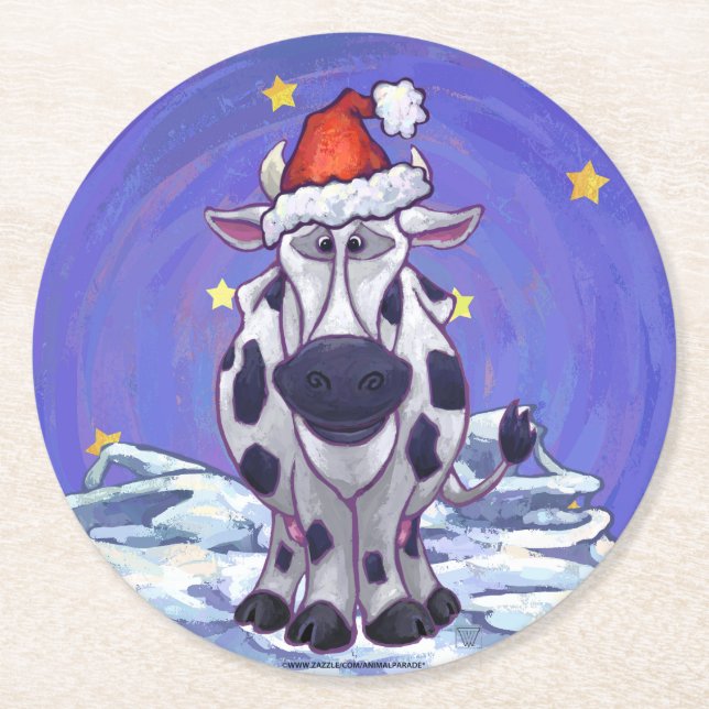 Dessous De Verre Rond Noël à la vache (Devant)