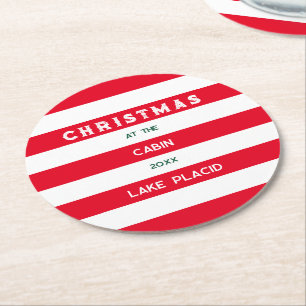 Dessous De Verre Rond Noël Au Cabine Red Nautical Stripe Round