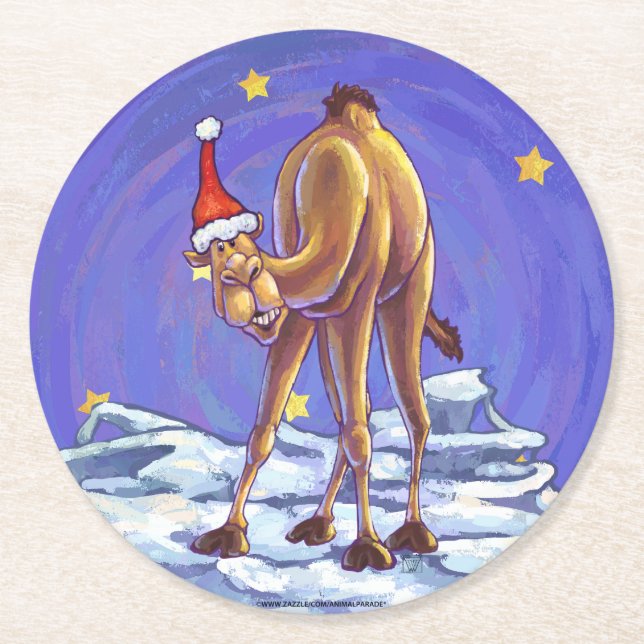 Dessous De Verre Rond Noël aux chameaux (Devant)