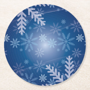 Dessous De Verre Rond Noël aux flocons de neige bleus